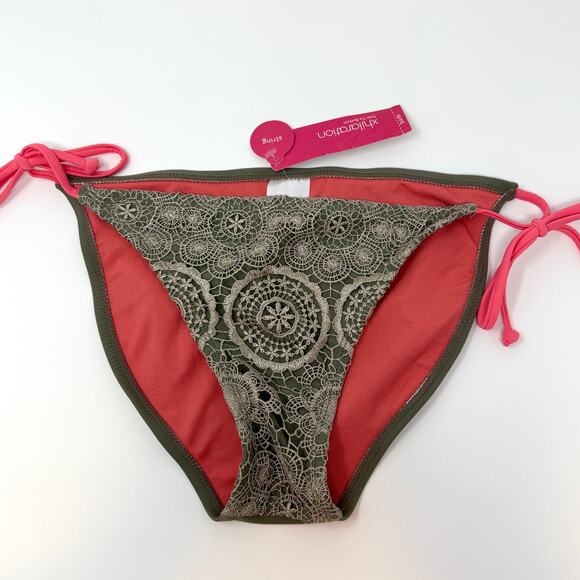 Target Xhilaration Crochet Side Tie Bikini Bottoms In Green Pink Size Medium New - Picture 1 of 9